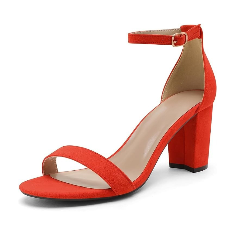 Suede Pump Chunky Sandals With Adjustable Buckle Strap