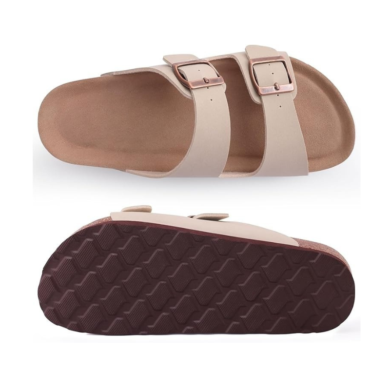 Cork Footbed Sandals With Adjustable Buckle With Slip Resistant Sole
