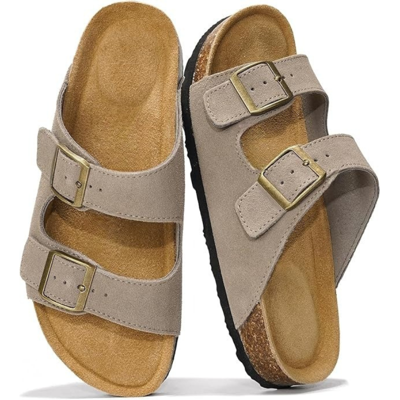 Leather Flat Sandals With Adjustable Straps And Cushioned Footbed