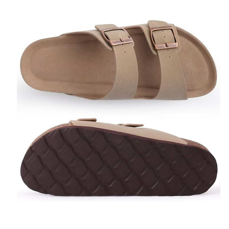 Cork Footbed Sandals With Adjustable Buckle With Slip Resistant Sole