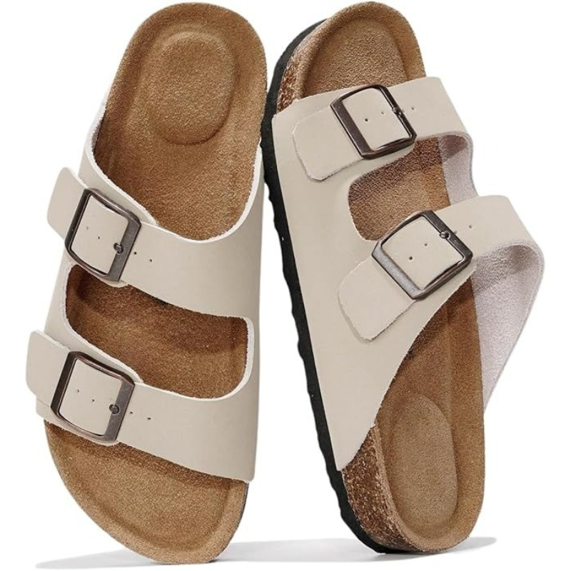 Leather Flat Sandals With Adjustable Straps And Cushioned Footbed