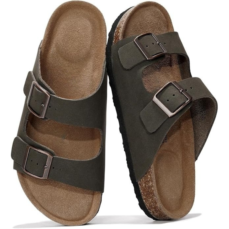 Leather Flat Sandals With Adjustable Straps And Cushioned Footbed