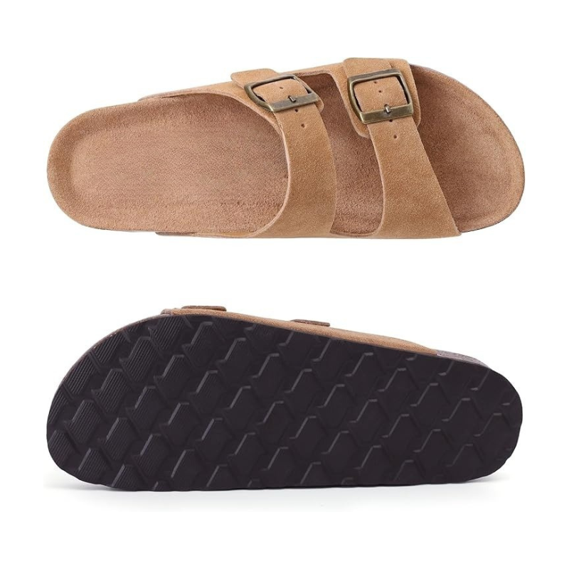Cork Footbed Sandals With Adjustable Buckle With Slip Resistant Sole