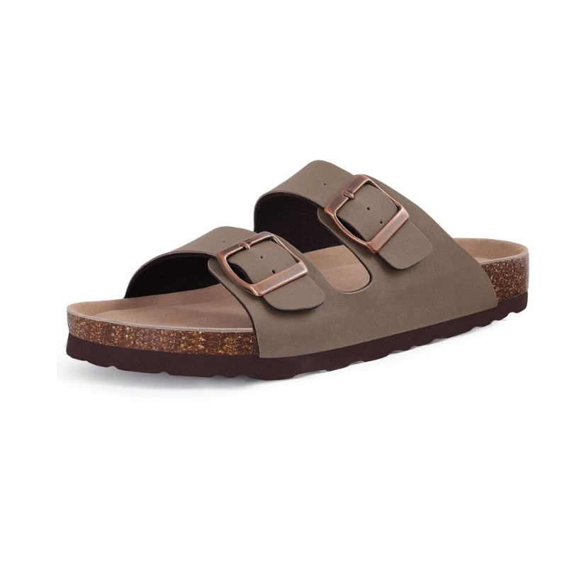 Cork Footbed Sandals With Adjustable Buckle With Slip Resistant Sole