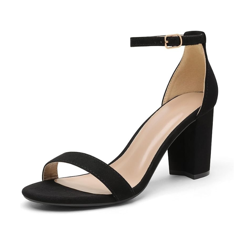 Suede Pump Chunky Sandals With Adjustable Buckle Strap