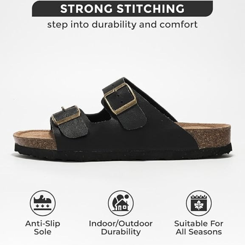 Leather Flat Sandals With Adjustable Straps And Cushioned Footbed