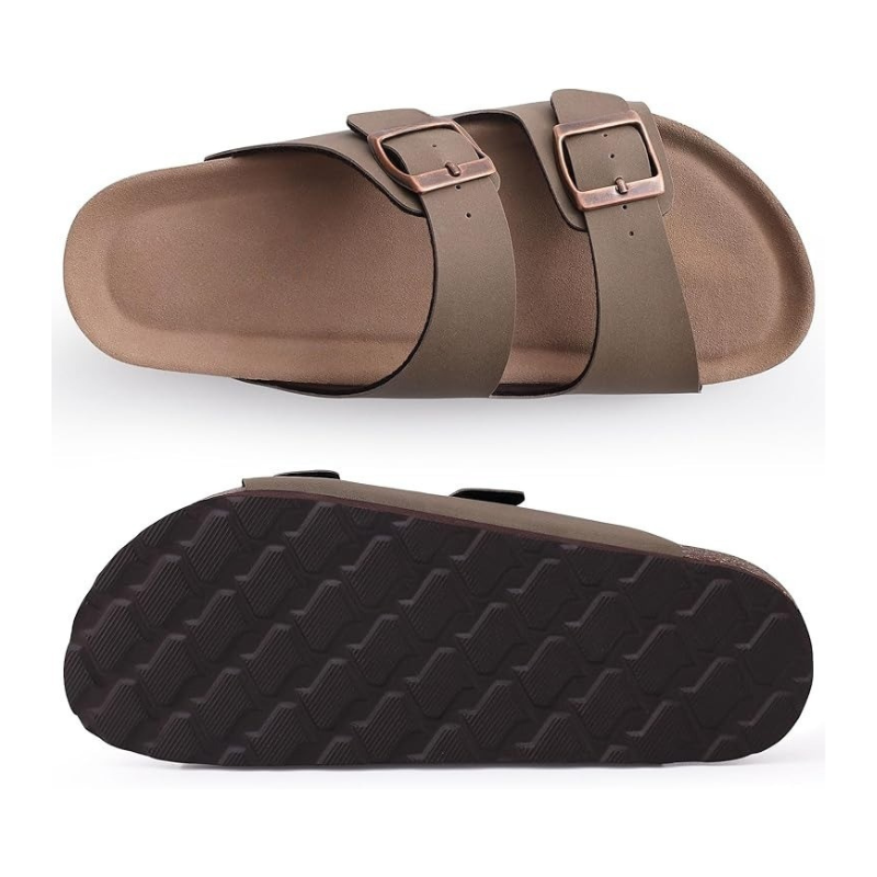 Cork Footbed Sandals With Adjustable Buckle With Slip Resistant Sole