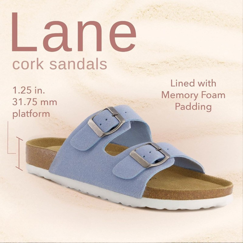 Double Strap Cork Footbed Sandals With Adjustable Fit EVA Sole