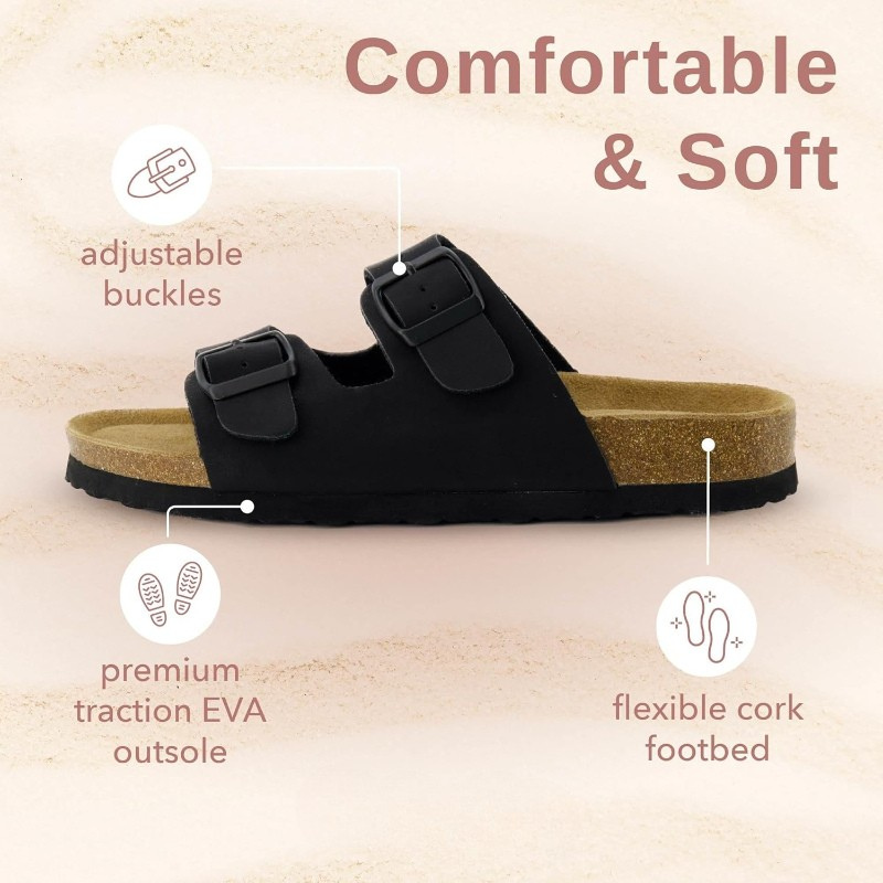 Adjustable Double Strap Cork Sandals With Supportive Footbed