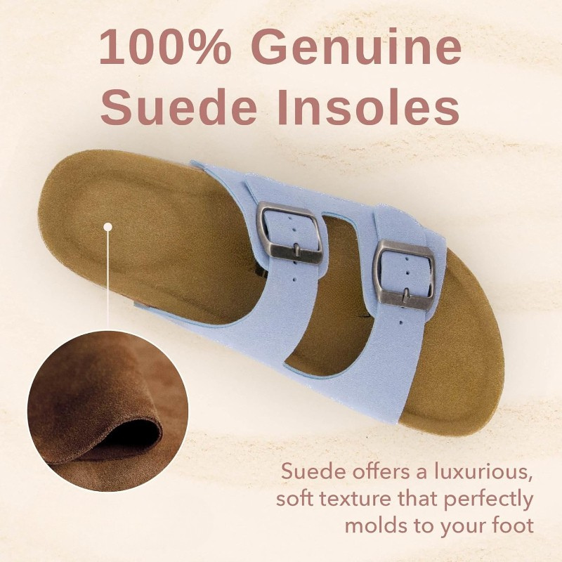 Double Strap Cork Footbed Sandals With Adjustable Fit EVA Sole