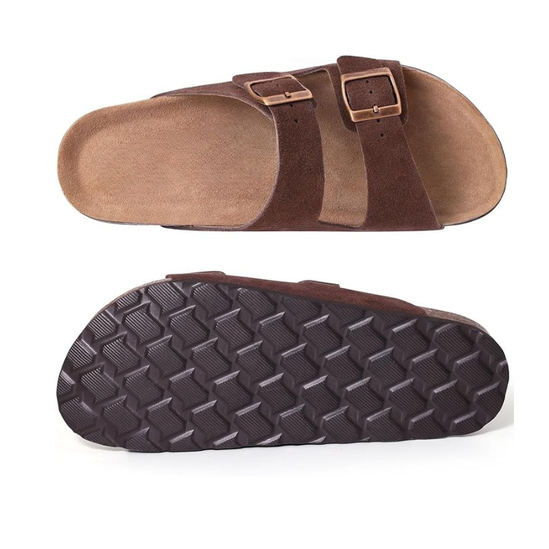 Cork Footbed Sandals With Adjustable Buckle With Slip Resistant Sole