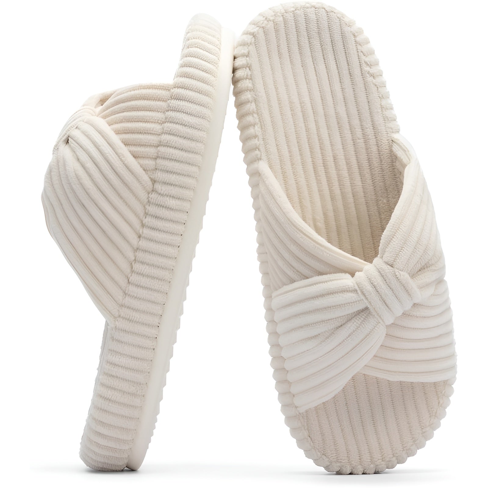Textured Corduroy Slide Slippers With Soft Cushioning For Comfort
