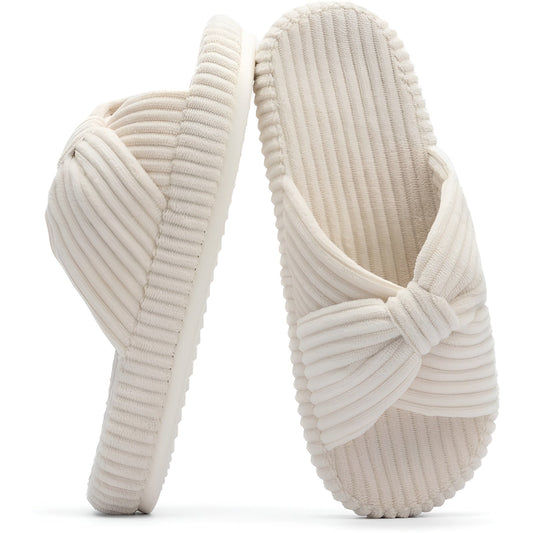 Textured Corduroy Slide Slippers With Soft Cushioning For Comfort