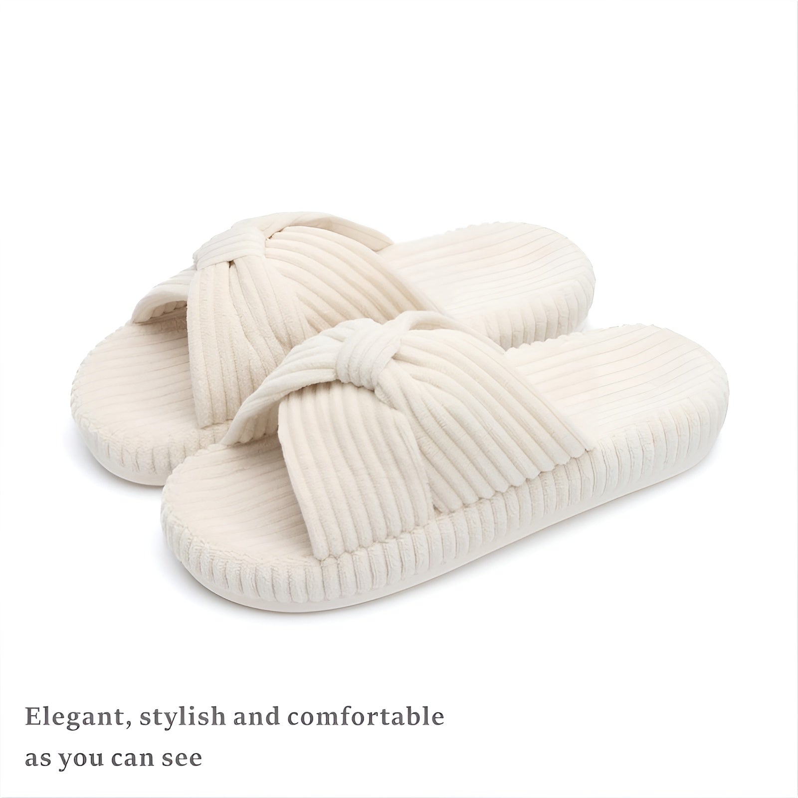 Textured Corduroy Slide Slippers With Soft Cushioning For Comfort