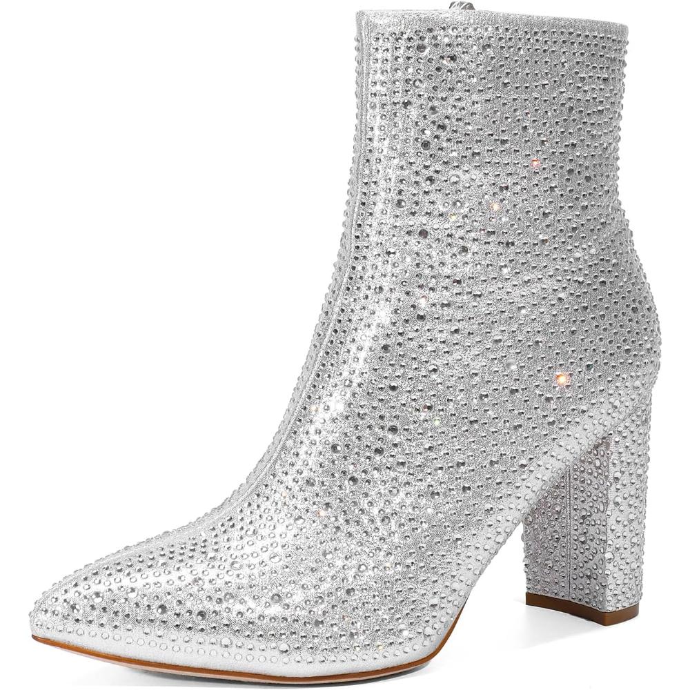 Rhinestone Embellished Chunky Style Boots