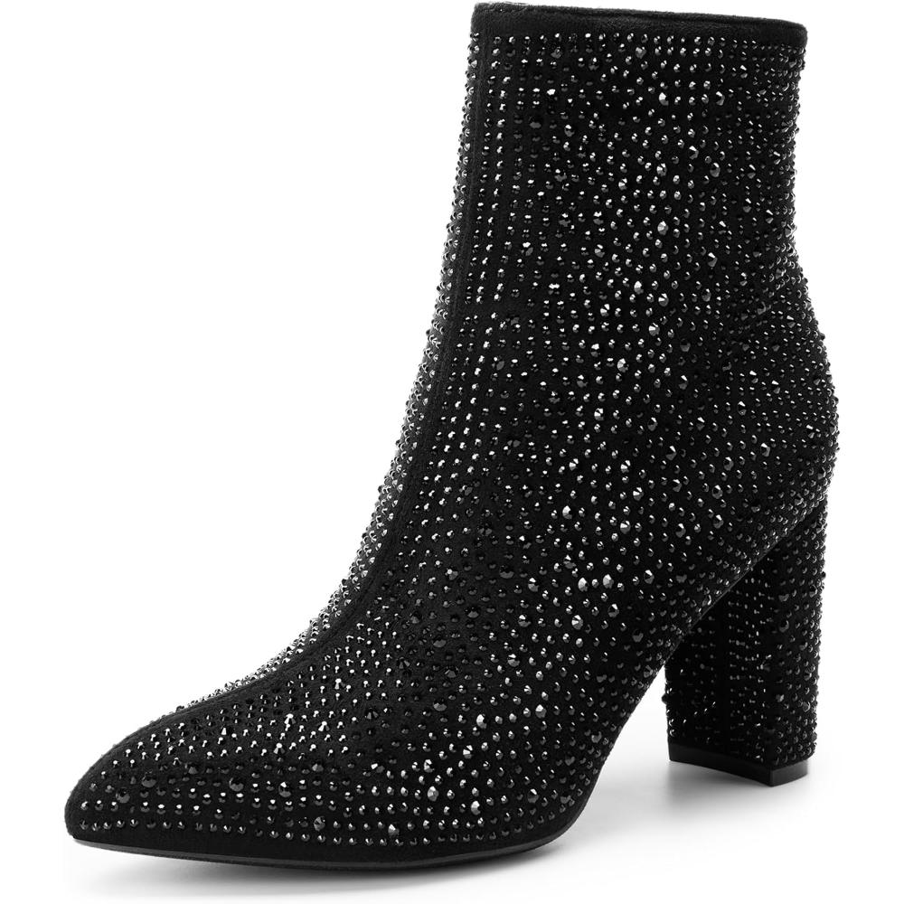 Rhinestone Embellished Chunky Style Boots