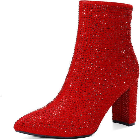 Rhinestone Embellished Chunky Style Boots