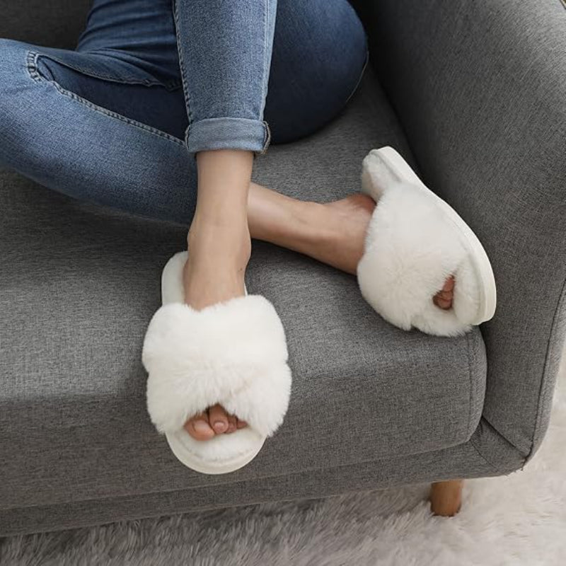 Fuzzy Foam Slippers With EVA Sole