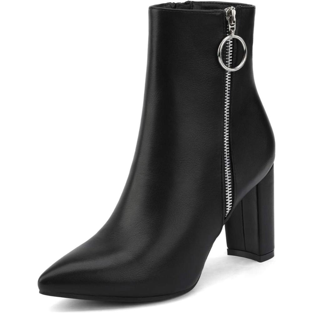 Side Zipper Pointed Block Boots