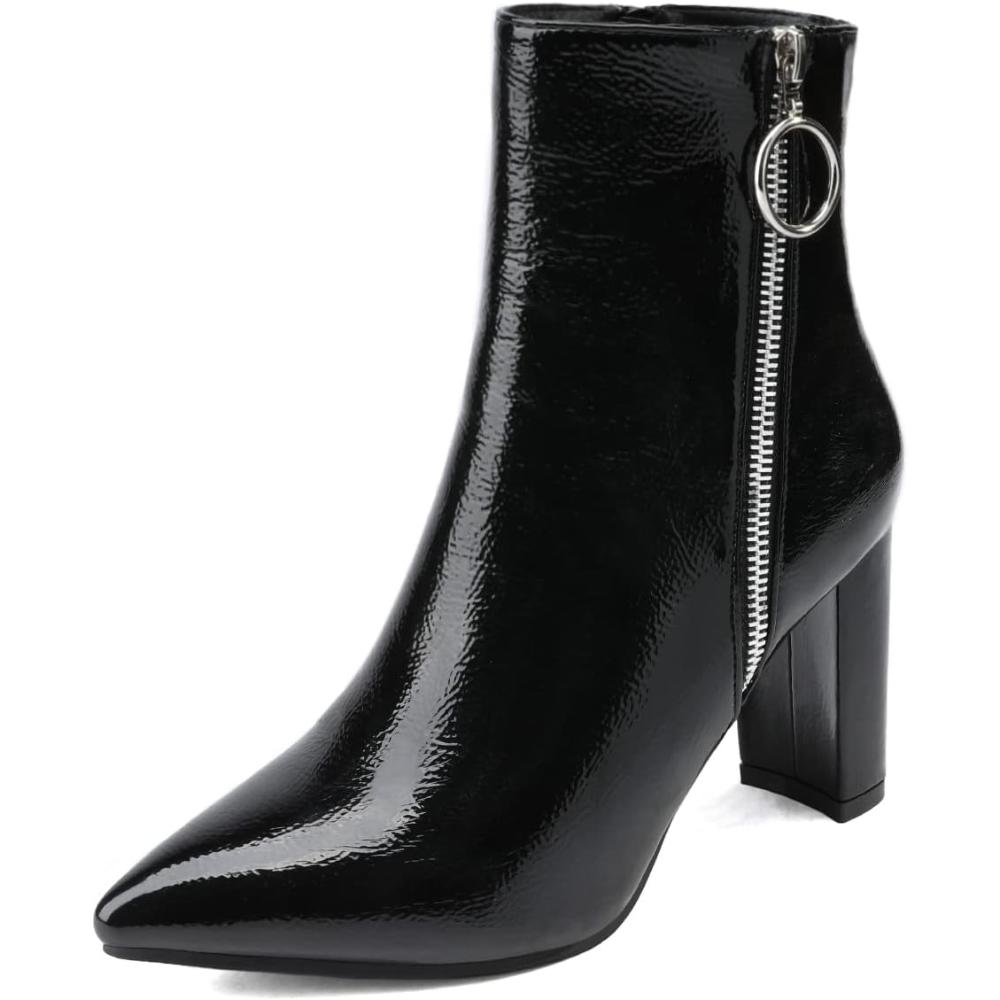 Zippered Pointed Design Block Boots